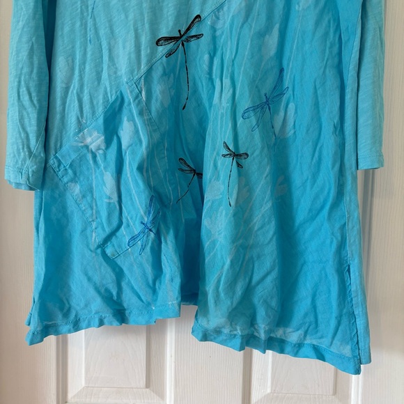 Jess & Jane Mineral Washed Cotton Tunic with Linen Contrast Dragonfly Blue M - Picture 4 of 10